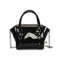 Mini sac à main en cuir verni noir pour fille avec chaîne argentée et détails métalliques - Grand / Noir
