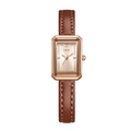GEDI rectangular rose gold watch with champagne dial and dark brown leather strap - Rose Gold Case Rose Dial Brown Strap