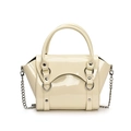 Mini sac à main en cuir verni blanc crème pour filles avec chaîne et rivets argentés - Grand / Blanc