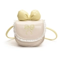 Mini sac bandoulière crème pour filles avec grand nœud jaune et bordure en dentelle - Blanc