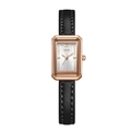 GEDI black leather strap watch with rectangle rose gold case and silver Roman dial - Rose Gold Case White Dial Black Strap