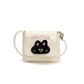 Cute cream white cartoon cat crossbody bag with pink HELAHE embroidery for kids - Small / White