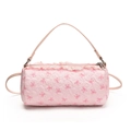 Rosafarbene Zylindertasche mit Schleifenmuster und gerüschtem Schultergurt - Groß / Rosa