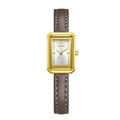 GEDI rechteckige goldene Uhr mit silbernem Zifferblatt und braunem Lederarmband - Goldgehäuse Weißes Zifferblatt Graues Armband