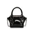 Mini black patent leather handbag with silver chain and punk rivet detailing - Small / Black