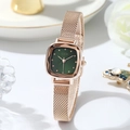 Orologio quadrato da donna elegante con cinturino a maglia oro rosa e quadrante verde scuro - Cassa Oro Rosa Quadrante Verde Cinturino Oro Rosa