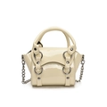 Mini cream patent leather handbag for girls with silver ring and chain strap accents - Small / White