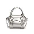 Mini silver metallic punk style girls' handbag with chain strap and stud details - Small / Silver