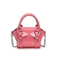 Pink mini patent leather handbag for girls featuring silver rivets and chain strap - Small / Pink