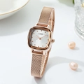 Orologio da donna quadrato al quarzo oro rosa con elegante cinturino in maglia metallica - Cassa Oro Rosa Quadrante Bianco Cinturino Oro Rosa