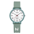 Minimalist teal green silicone quartz watch with cute cartoon bear on white dial - Green Case White Dial Green Strap