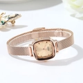Elegant rose gold square watch with mesh band and minimalist sunburst dial for women - Rose Gold Case Rose Gold Dial Rose Gold Band