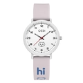 Cute lavender silicone quartz watch with cartoon hamster dial and blue hi print - Silver Case White Dial Grey Strap
