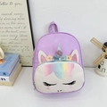 Cute purple unicorn toddler backpack with rainbow sequins and 3D floral accents - Purple