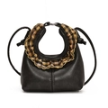 Mini borsa a tracolla nera opaca con manico arricciato a quadri gialli vintage - Nero