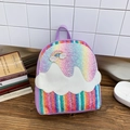 Kids purple sequin backpack with rainbow stripes and white glittery cloud patch - Purple Stripes