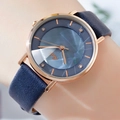 Montre Gedi élégante avec bracelet en cuir bleu foncé et cadran diamanté or rose - Boîtier Or Rose Cadran Bleu Bracelet Bleu