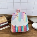 Pink cartoon toddler backpack with glitter rainbow sequins and white cloud design - Pink Lines