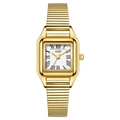 Orologio quadrato dorato da donna con numeri romani e cinturino in acciaio elastico - Cinturino Dorato Quadrante Bianco