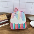 Cute pink glitter rainbow kids backpack with colorful vertical stripes and 3D cloud design - Rose Pink Lines