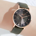 Orologio al quarzo da donna con cassa in oro rosa, cinturino in pelle verde e strass - Cassa Oro Rosa Quadrante Verde Cinturino Verde