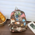 Cartoon animal print school backpack with colorful gradient pattern and side pockets - Brown