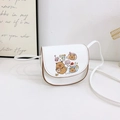 Mini borsa a tracolla bianca per bambine con orsetto cartone e bordo marrone - Capibara Snack