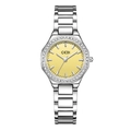 Elegante orologio in acciaio argento con castone di strass e quadrante giallo chiaro - Cinturino Argento Quadrante Giallo