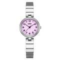 Elegant women's quartz watch with a silver chain bracelet and light pink round dial - Purple Dial Silver Steel Strap