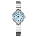 Minimalist silver chain watch for women with light blue dial and Arabic numerals - Blue Dial Silver Steel Strap