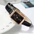 Elegant Gedi square quartz watch with rose gold case and black leather strap for women - Rose Gold Case Black Dial Black Strap