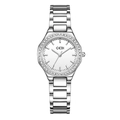 GEDI luxury women silver quartz watch with rhinestone bezel and stainless steel band - Silver Band White Dial
