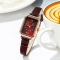 Gedi rectangular watch with red gradient dial and crocodile pattern leather strap - Rose Gold Case Red Dial Red Strap