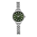 Elegant women's watch with silver bead bracelet and sunburst green dial display - Silver Strap Green Dial