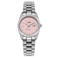 Reloj GEDI de cuarzo para mujer con esfera rosa y bisel estriado en acero inoxidable - Correa Plateada Esfera Rosa