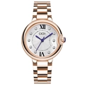 Elegant rose gold steel watch for women featuring a white dial and diamond markers - Rose Gold Case White Face Rose Gold Steel Band