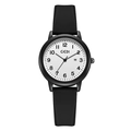 Minimalist black quartz watch with white dial and silicone strap featuring date window - Black