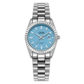 Montre à quartz GEDI de luxe avec cadran bleu tiffany et lunette cannelée - Bracelet Argenté Cadran Bleu