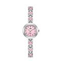Elegant silver quartz watch for women with pink dial and rhinestone-encrusted metal strap - Silver Case Pink Dial