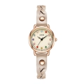 Women's rose gold watch with colorful birthstones and beige woven leather strap - Rose Gold Case & Dial with Apricot Strap