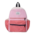 Mochila escolar en bloques de color rosa y coral con bolsillo frontal con cremallera - Rosa