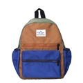 Mochila retro para niños con bloques de color azul marrón y verde y logo de montaña - Caqui