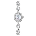 Silver oval quartz bracelet watch for women featuring sparkling rhinestones and white dial - Silver White Rhinestone