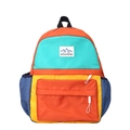 Mochila escolar ligera con diseño color-block en naranja, verde azulado y azul - Marrón