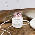 White mini crossbody bag for kids with pink plaid bow and cat embroidery detail - White