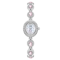 Silver quartz bracelet watch with pink oval crystal and sparkling rhinestones for women - Silver Pink Rhinestone