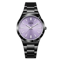 Reloj de cuarzo GEDI para mujer con esfera morada de rayos de sol y correa de acero negra - Caja Negra Esfera Violeta