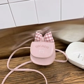 Pink mini crossbody bag for kids featuring a plaid bow and cute cat embroidery details - Pink