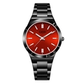 Reloj de cuarzo GEDI con esfera roja vibrante y correa de acero inoxidable negra mate - Caja Negra Esfera Roja