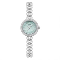 Montre quartz pour femme avec cadran nacré vert clair et bracelet de perles tressées - Boîtier Argenté Cadran Nacre Verte Bracelet Argenté